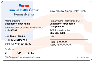 AmeriHealth Caritas ID card front